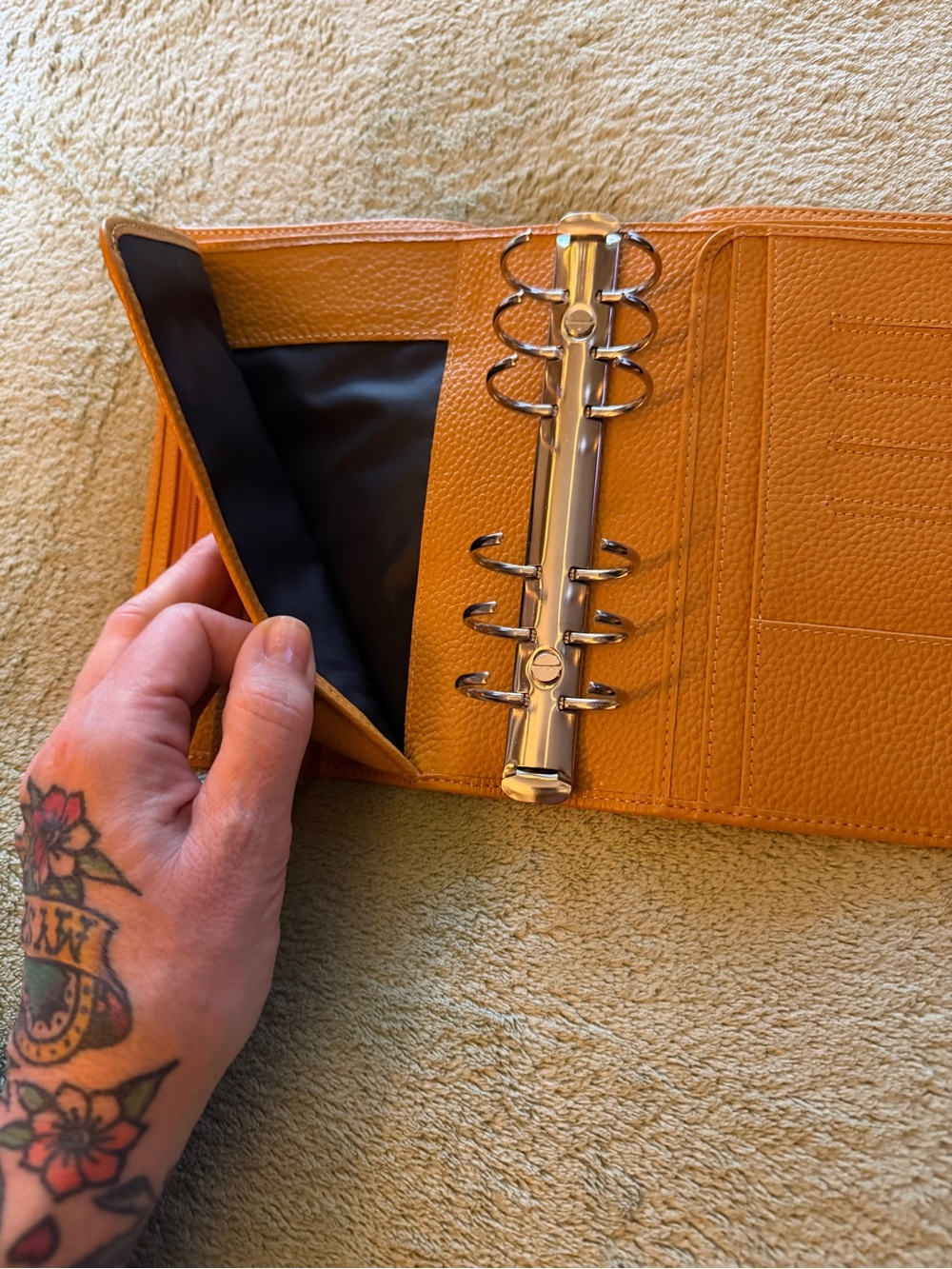 Mustard Yellow Leather Planner/Wallet with Snap Closure - Picture 5 of 10